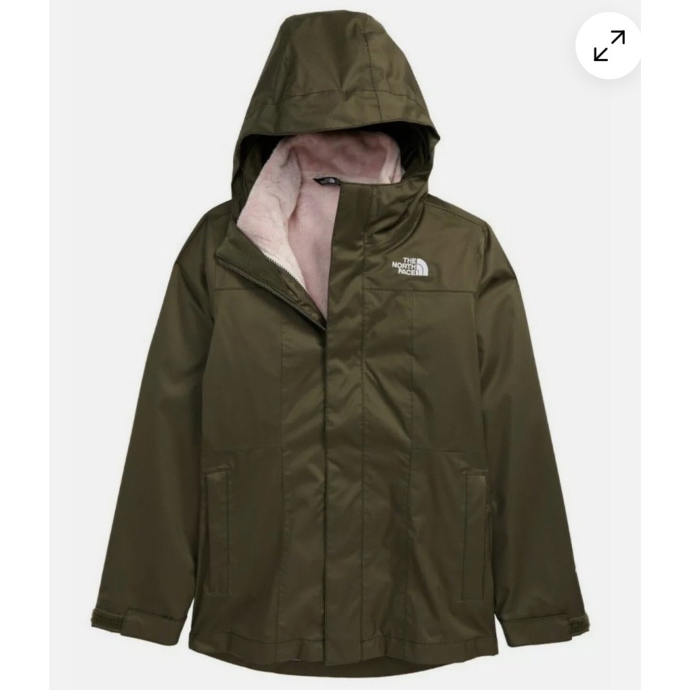 The North Face Girls Triclimate 3-in-1 Jacket Olive Green Pink Fleece M 10/12